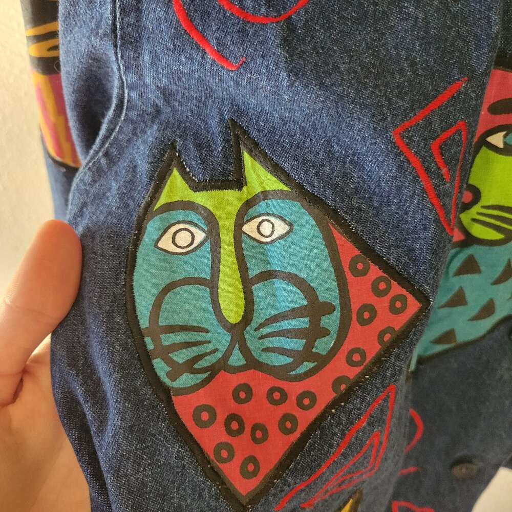Custom Vintage Cat Patchwork & Stitching Denim Ja… - image 3